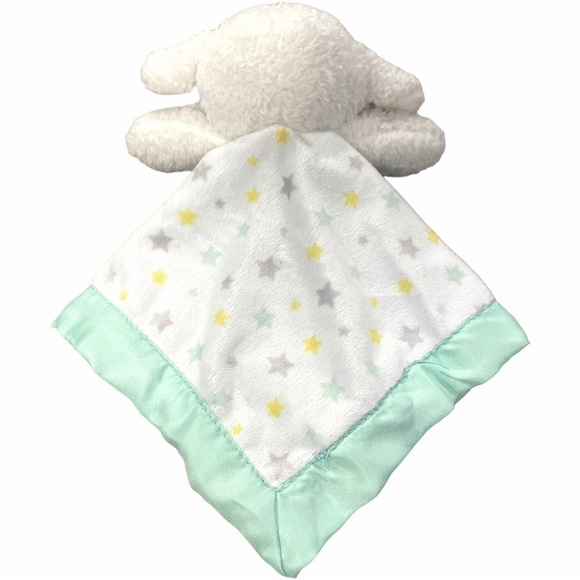 CARTERS Lamb Lovey Security Blanket Rattle Toy Satin Stars Mint Green Yellow 12” - Picture 3 of 15